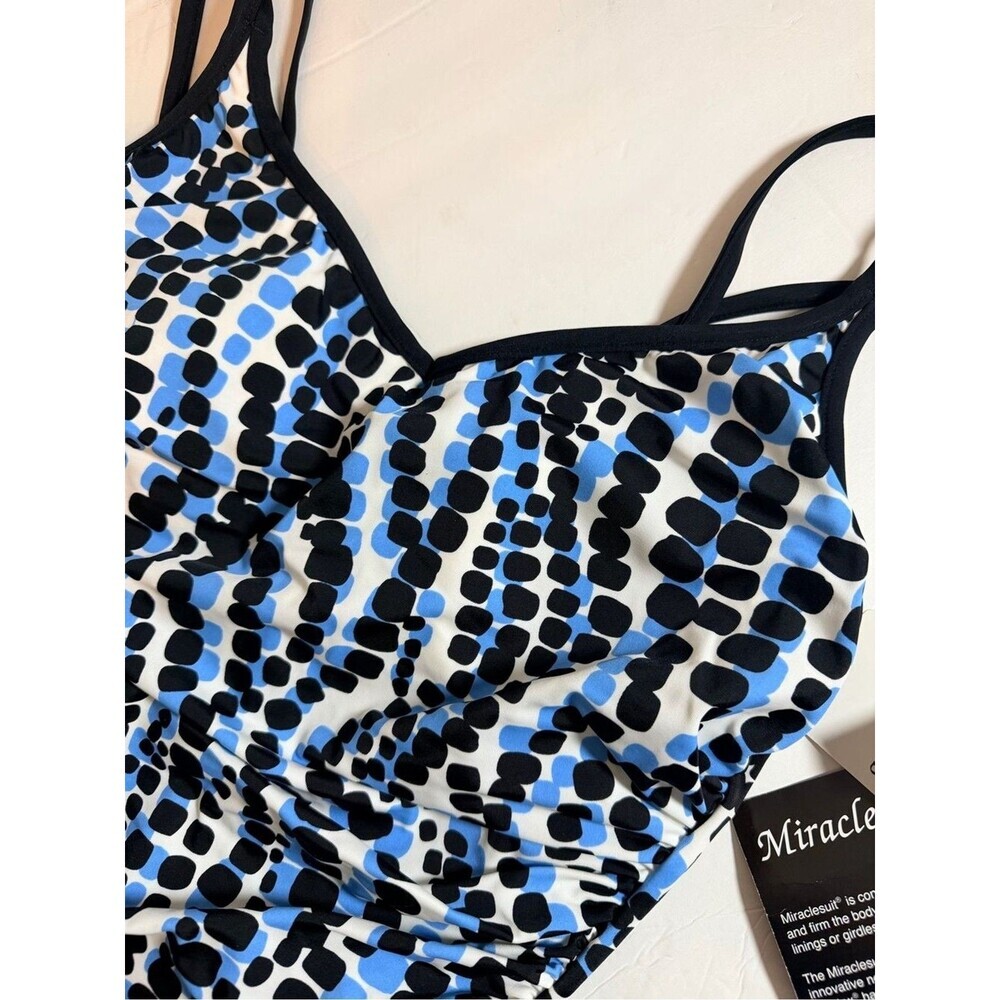 Miraclesuit Bethany One Piece Swimsuit Polka Dot Pattern Size 14 Black Blue